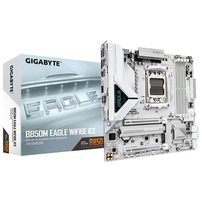 Gigabyte B850M Eagle Wifi 6E Ice, scheda madre micro-ATX, socket AM5, DDR5 fino a 8200 MHz, PCIe 5.0, LAN 2.5 GbE, Bianco