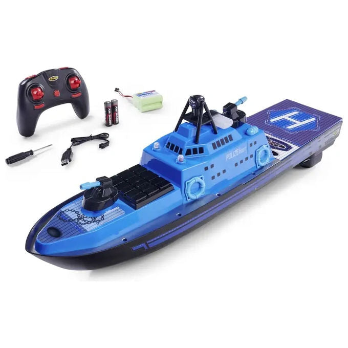 Carson 500108049 RC-Polizeiboot Barca Radiocomandata 2.4 GHz con Canone d'Acqua e Luci LED colore Nero