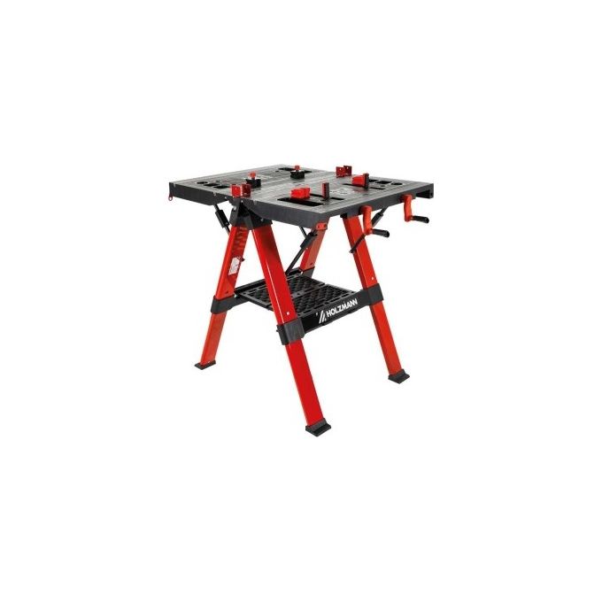 Holzmann WST100SOLID Banco da Lavoro Pieghevole con Morsetti di Serraggio e Vano Porta Attrezzi Carico Massimo 200 Kg colore Nero