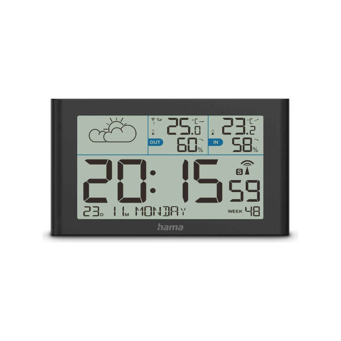 Hama 00222216 Stazione Meteorologica Digitale con Termometro e Igrometro Interno Esterno Display Trend Previsioni del Tempo Alimentazione a Batteria AA colore Nero