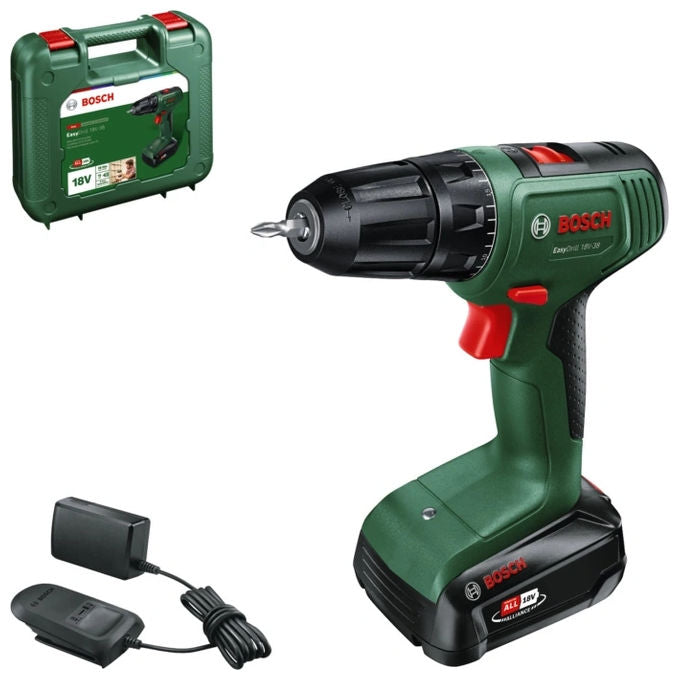 Bosch 06039D8002 EasyDrill Trapano Avvitatore 18V 2x1 5Ah 20 Coppie di Serraggio Mandrino 13 mm con 2 Batterie e Valigetta colore Nero