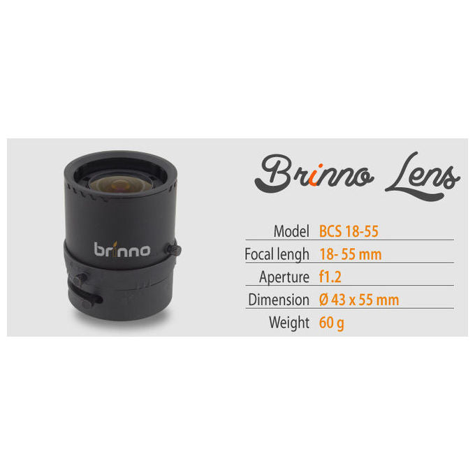 Brinno BCS 18-55 Obiettivo per Fotocamera con TimeLapse Lunghezza Focale 18-55 mm Apertura f-1.2 colore Nero