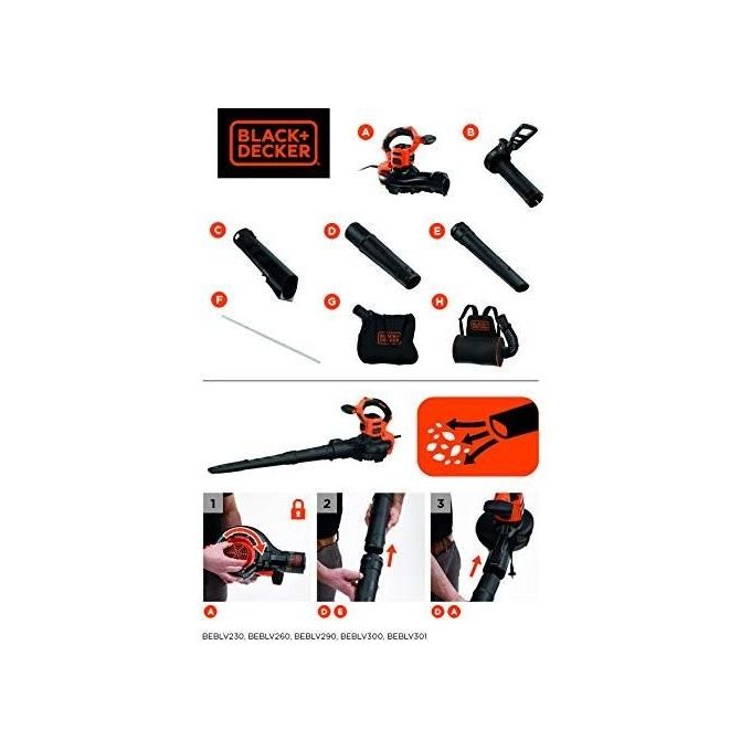 Black+decker soffiatore trituratore da 2900W per un'efficace raccolta e triturazione delle foglie in giardino