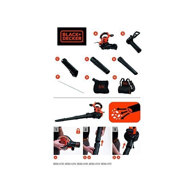 Black+Decker Soffiatore Trituratore 3000W Beblv300-Qs per Efficienza e Potenza nella Cura del Giardino