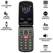 Beghelli SLV19 Salvalavita Phone Telefono per Anziani a Conchiglia Tasto SOS Doppia SIM Display 2.8'' colore Grigio