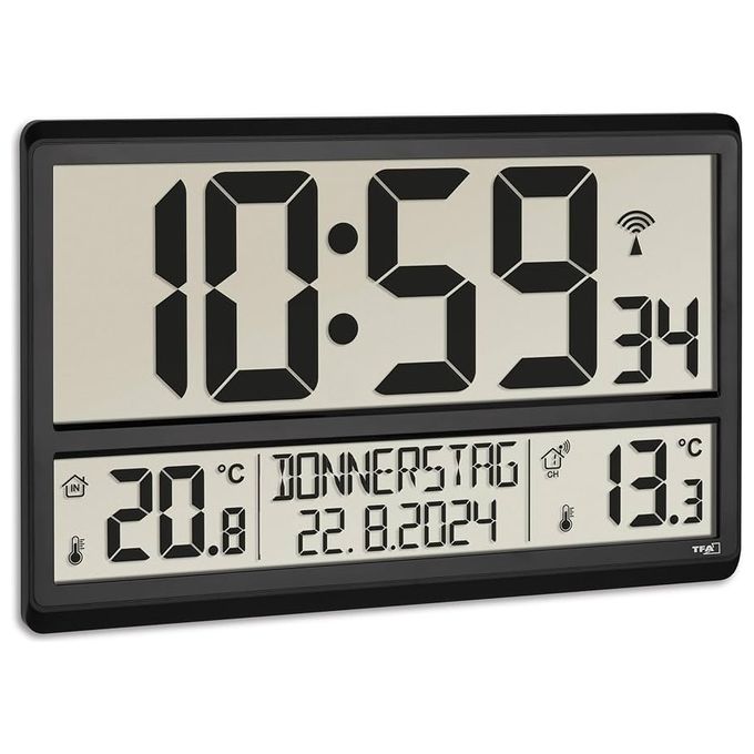 TFA Dostmann 60.3521.02 Orologio da parete radio-controllato in acciaio inossidabile e vetro colore Argento e bianco