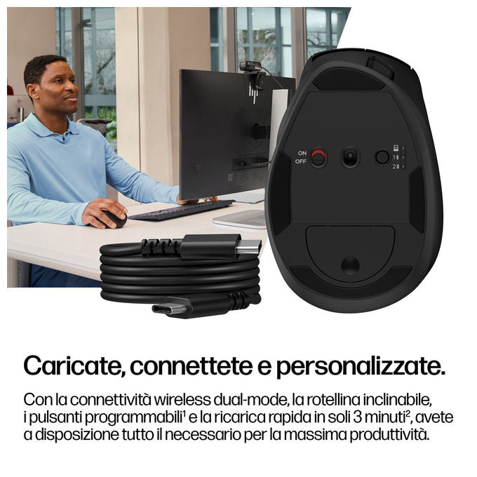 HP BH0Z4AA#ABB Mouse Ergonomico Tilt MSE 720M Wireless Nero