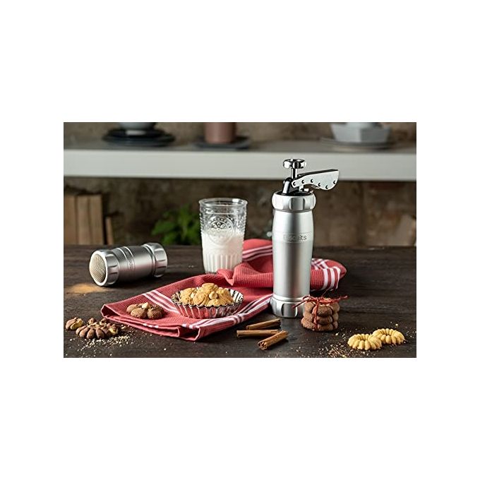 MARCATO BI-DES-ARG Linea Premium Macchina per Biscotti in Alluminio Anodizzato con 20 Forme e 2 Misure colore Argento