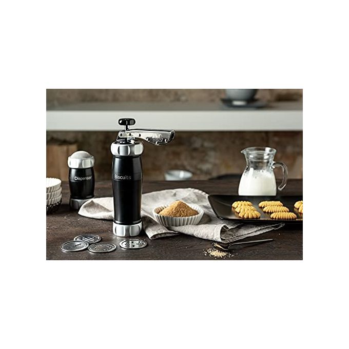 MARCATO BI-DES-NER Biscuits Design Pressa per Biscotti in Alluminio Anodizzato con 20 Forme Regolabile per Dimensione Biscotti colore Nero