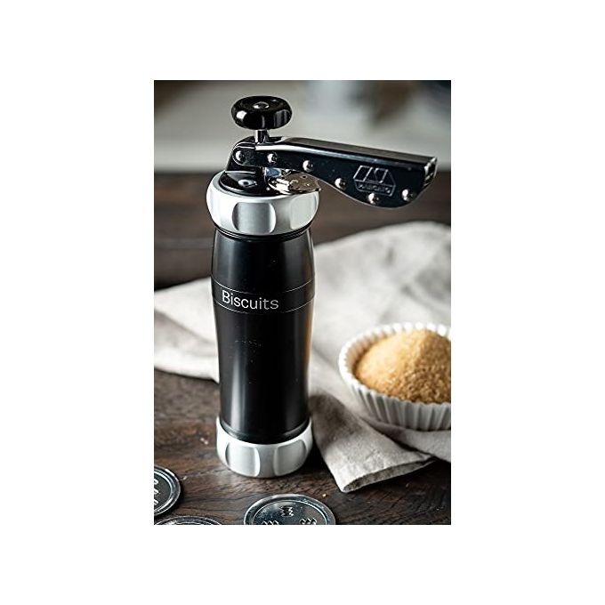 MARCATO BI-DES-NER Biscuits Design Pressa per Biscotti in Alluminio Anodizzato con 20 Forme Regolabile per Dimensione Biscotti colore Nero
