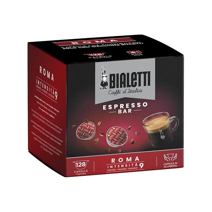 BIALETTI 096080250 Roma Capsule Caffe' in Alluminio 128 pz 7 gr 50% Arabica 50% Robusta compatibili Bialetti colore Nero