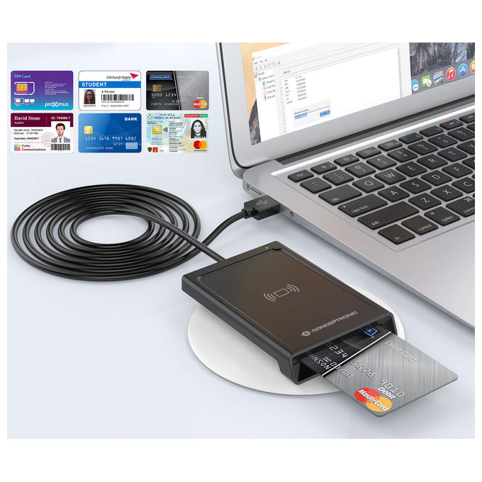 Conceptronic BIAN11B lettore di smart card dual interface, USB 2.0, NFC contactless, plug and play, nero