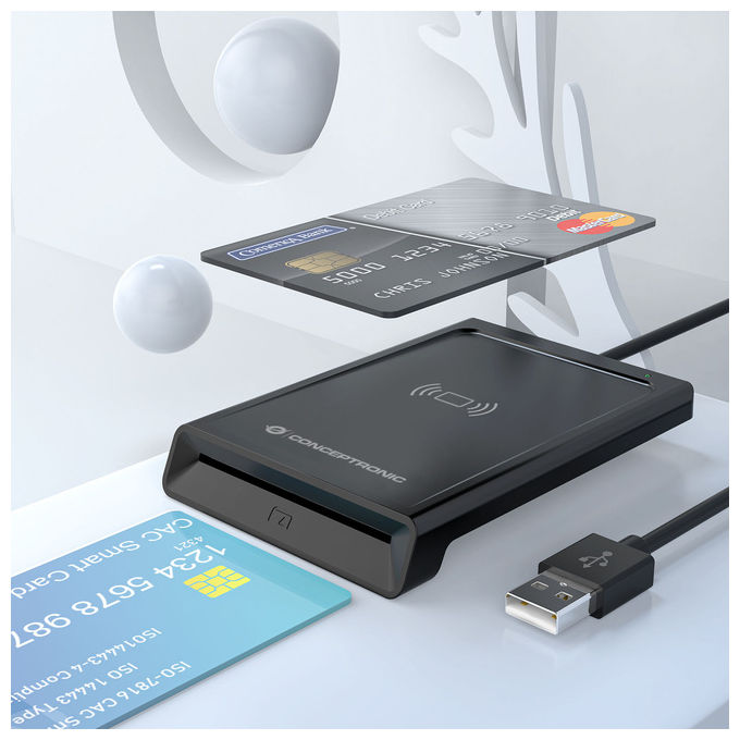 Conceptronic BIAN11B lettore di smart card dual interface, USB 2.0, NFC contactless, plug and play, nero