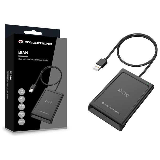 Conceptronic BIAN11B lettore di smart card dual interface, USB 2.0, NFC contactless, plug and play, nero