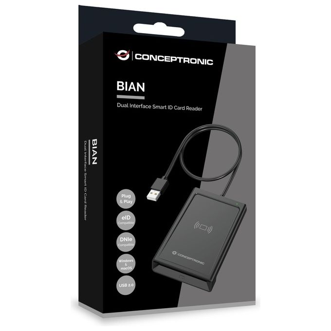 Conceptronic BIAN11B lettore di smart card dual interface, USB 2.0, NFC contactless, plug and play, nero