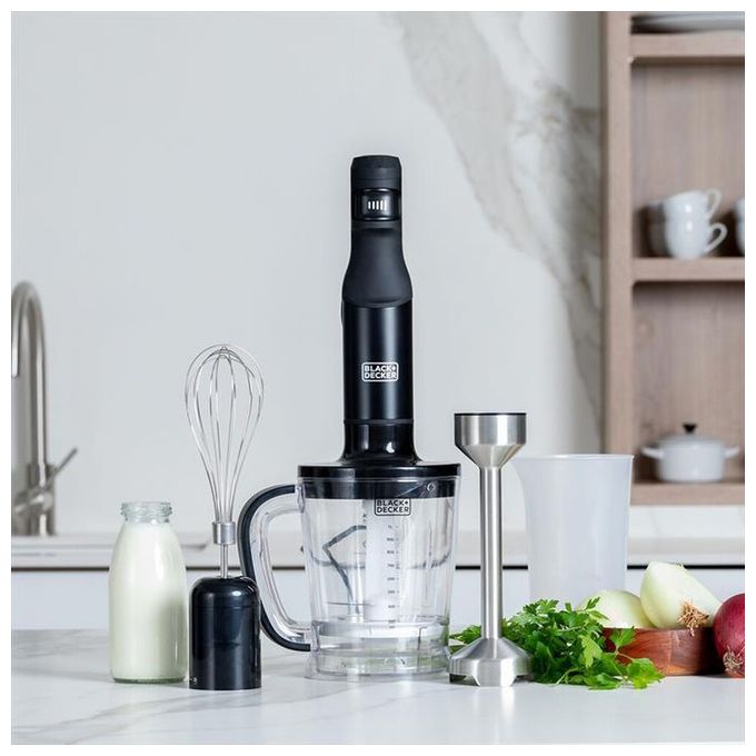 Black+decker BXHBA1501E Frullatore ad immersione 1500 W lama acciaio inox accessori tritatutto bicchiere dosatore frusta colore Nero Trasparente