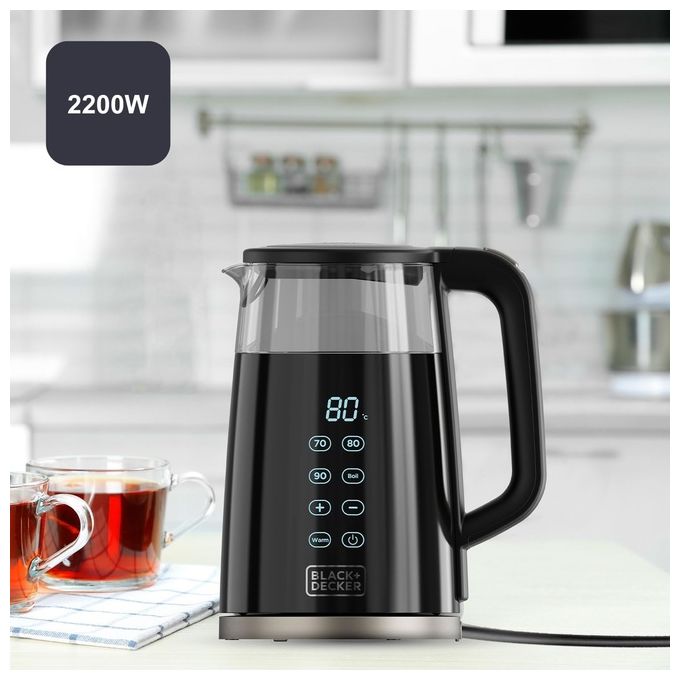 BLACK+DECKER BXKE2206E Bollitore Elettrico 2200 W 1 7 L 7 Temperature Regolabili Vetro Isolamento a Doppia Parete Base Rotante 360° Filtro Rimovibile colore Nero