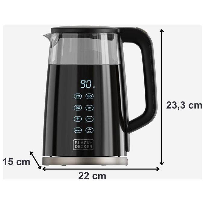 BLACK+DECKER BXKE2206E Bollitore Elettrico 2200 W 1 7 L 7 Temperature Regolabili Vetro Isolamento a Doppia Parete Base Rotante 360° Filtro Rimovibile colore Nero