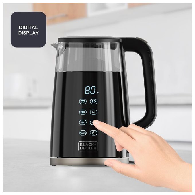 BLACK+DECKER BXKE2206E Bollitore Elettrico 2200 W 1 7 L 7 Temperature Regolabili Vetro Isolamento a Doppia Parete Base Rotante 360° Filtro Rimovibile colore Nero