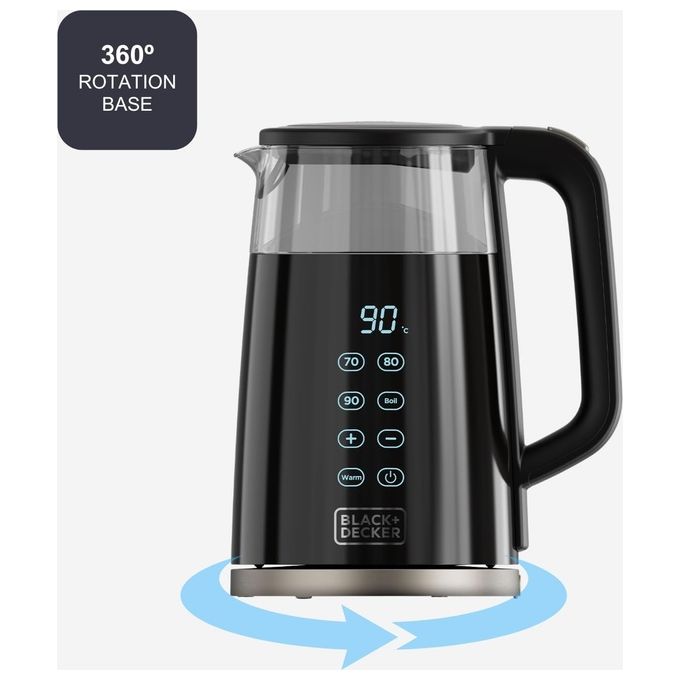 BLACK+DECKER BXKE2206E Bollitore Elettrico 2200 W 1 7 L 7 Temperature Regolabili Vetro Isolamento a Doppia Parete Base Rotante 360° Filtro Rimovibile colore Nero