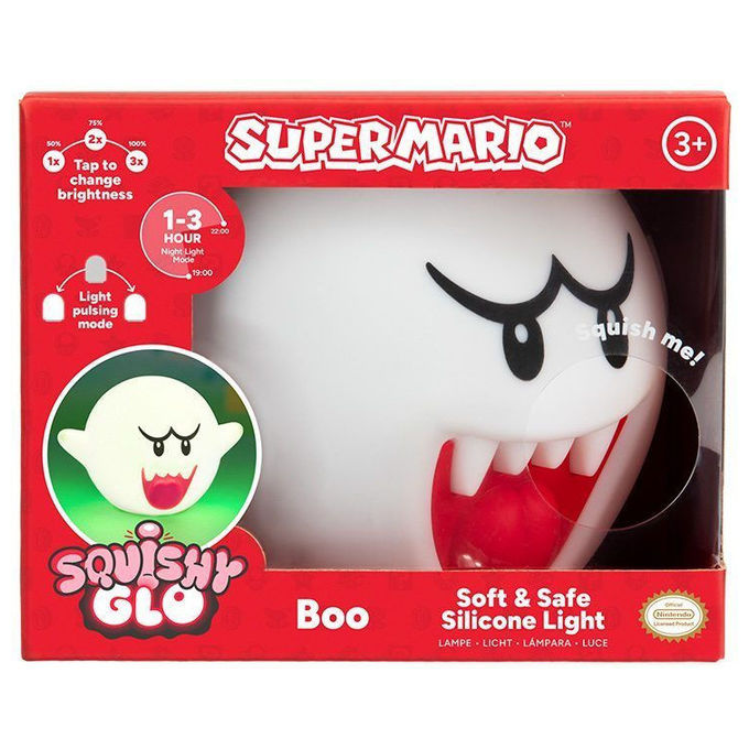 Paladone, Luce Notturna Super Mario Boo, Lampada in Silicone Morbido, 14 cm