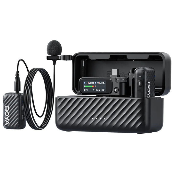 BOYA BOYAMIC-2-01 BOYAMIC 2 Microfono Cravatta Wireless con Doppio Trasmettitore Cancellazione del Rumore AI Fino a -40 dB Registrazione a 32 Bit con 8 GB di Memoria Integrata USB-C 3.5 mm colore Nero