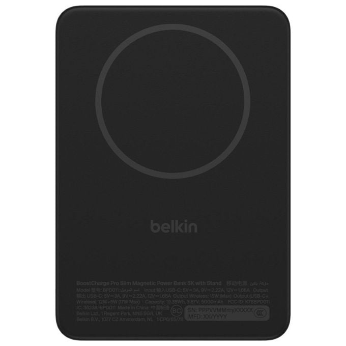 Belkin BPD011HQBK BOOSTCHARGE Slim Magnetico Power Bank 5000 mAh 20 W Wireless Qi2 colore Nero