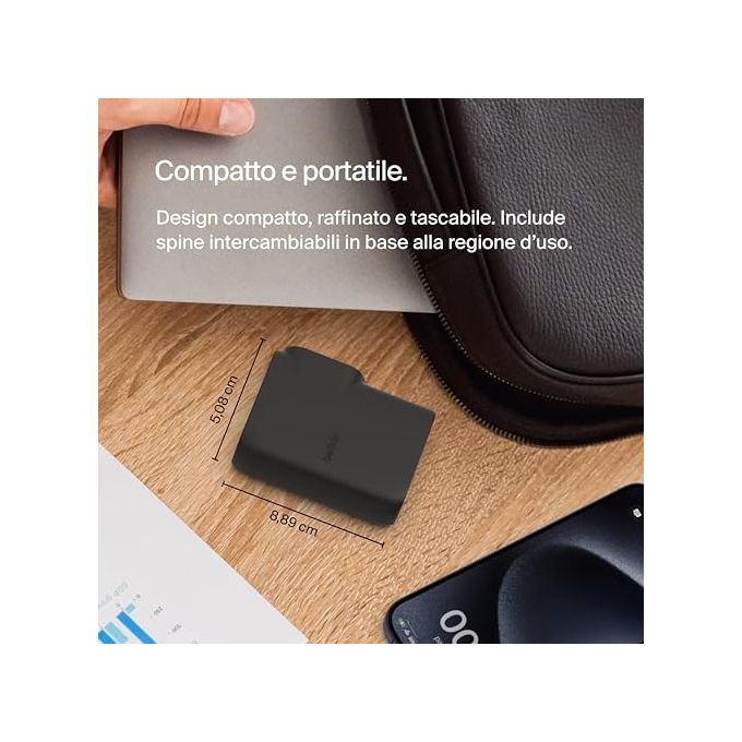 Belkin BPZ003 BoostCharge Caricabatteria da Parete e Power Bank 25W USB-C PD 3.0 PPS 5000mAh 2 Porte Portatile Ricarica Veloce colore Nero