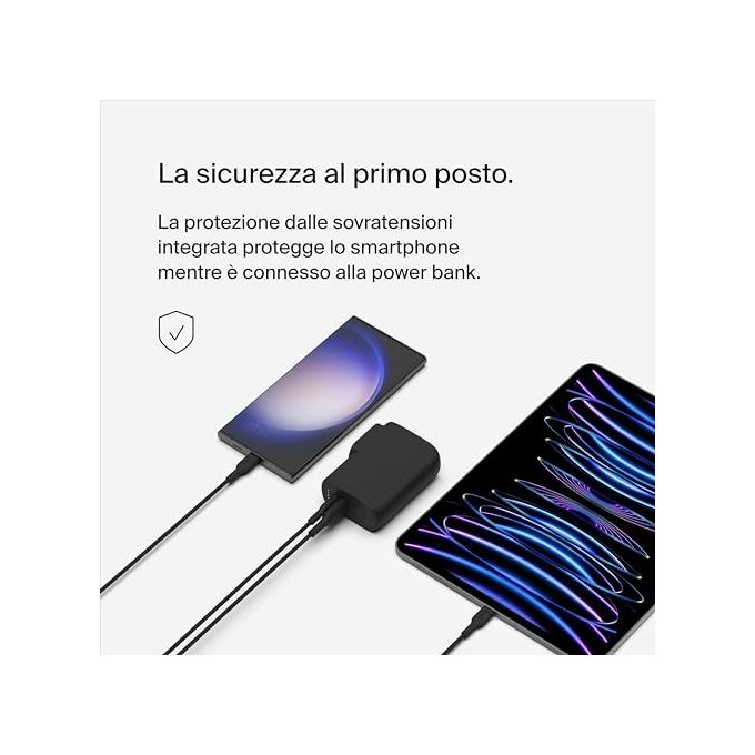 Belkin BPZ003 BoostCharge Caricabatteria da Parete e Power Bank 25W USB-C PD 3.0 PPS 5000mAh 2 Porte Portatile Ricarica Veloce colore Nero