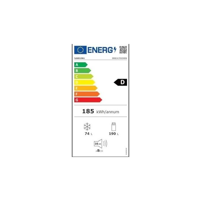 Samsung BRB26705DWW Frigorifero Combinato da Incasso Capacita' 264 Litri Classe energetica D Total No Frost Twin Cooling Plus Portabottiglie Flex 177 cm Bianco