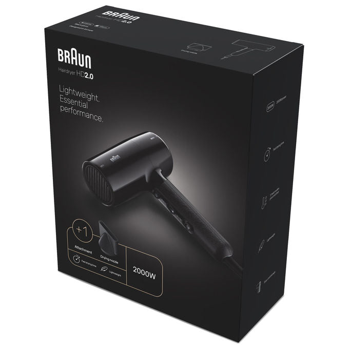 Braun BRHD200E Asciugacapelli 2000 W 2 velocita' 3 temperature ugello concentratore incluso colore Nero