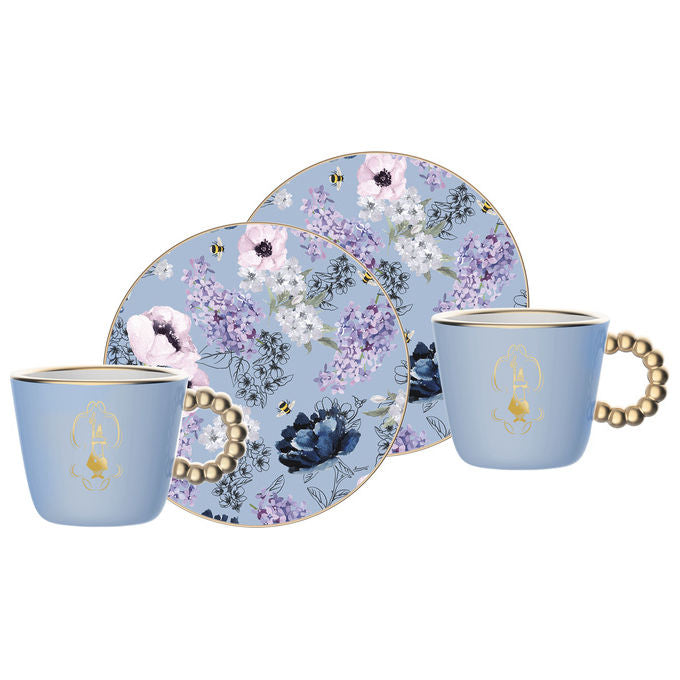 Bialetti BRID001 Bridgerton Set 2 Tazzine e 2 Piattini in Porcellana 80 ml colore Blu