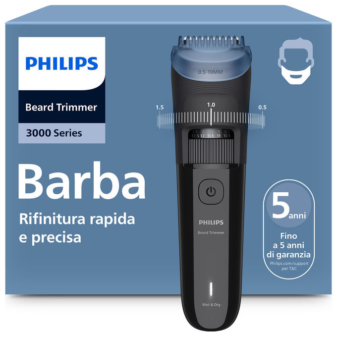 Philips, Regolabarba, Serie 3000 BT3620-15, Lame Arrotondate, Nero