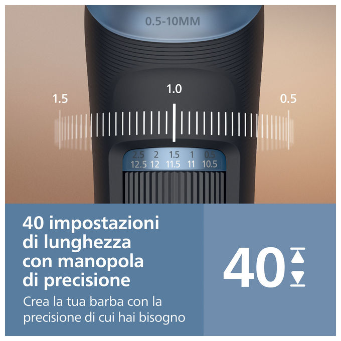 Philips, Regolabarba, Serie 3000 BT3620-15, Lame Arrotondate, Nero