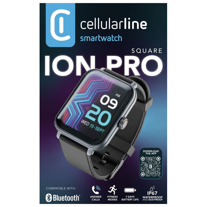 Cellularline Smartwatch Bluetooth Ion Pro Square Display 1.83'' Monitoraggio Sonno e Stress