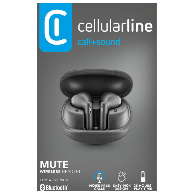 Cellularline Mute, Auricolari Wireless, Con Custodia Ricarica, Funzione Enc, Neri
