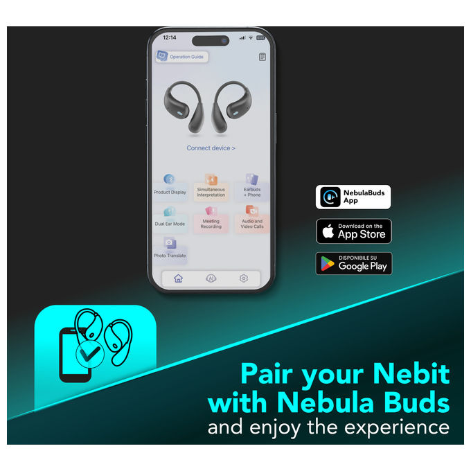 Cellularline, Auricolari TWS Nebit, Traduzione in tempo reale, Funzione vocale, Bluetooth