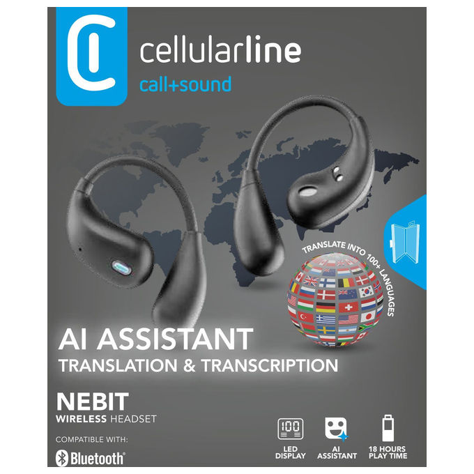 Cellularline, Auricolari TWS Nebit, Traduzione in tempo reale, Funzione vocale, Bluetooth
