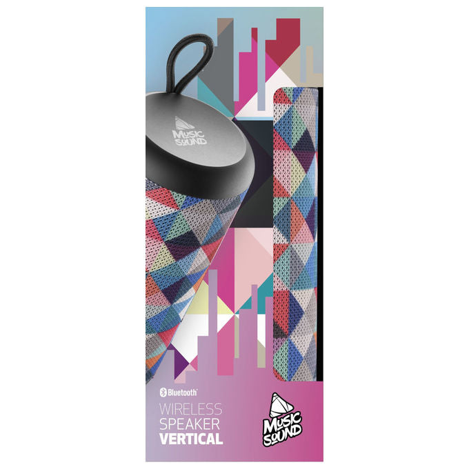 Music Sound speaker bluetooth verticale 5W, Bluetooth 5.0, 4 ore di autonomia, ingresso micro SD, USB, AUX, triangoli
