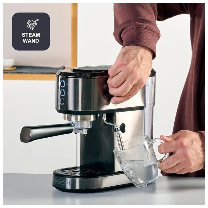 BLACK+DECKER, Macchina Espresso Manuale BXCO1350E, 20 Bar, 2 Tazze, Argento