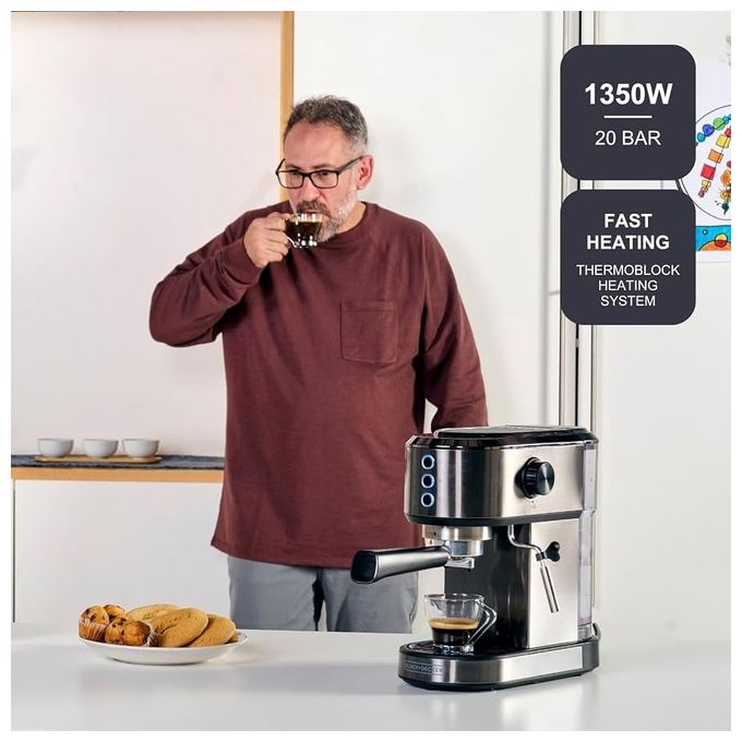 BLACK+DECKER, Macchina Espresso Manuale BXCO1350E, 20 Bar, 2 Tazze, Argento