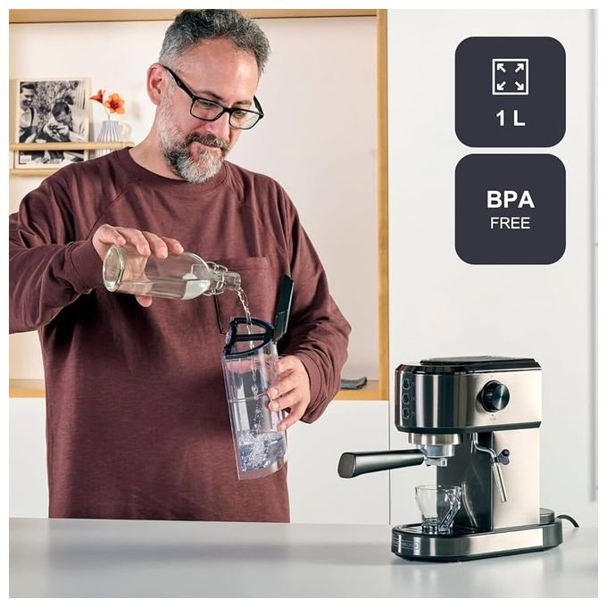 BLACK+DECKER, Macchina Espresso Manuale BXCO1350E, 20 Bar, 2 Tazze, Argento