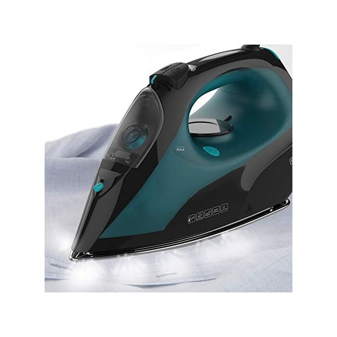 Black+Decker BXIR2403E Ferro da Stiro a Secco e Vapore Piastra Ceramica 2400W Getto Vapore 150 g-min Vapore Continuo 45 g-min colore Nero Verde