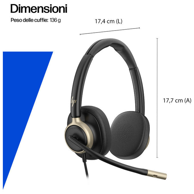 HP Poly C01FCA6 Cuffie cablate stereo Mission 825 USB con cancellazione rumore attiva e microfono integrato colore Nero