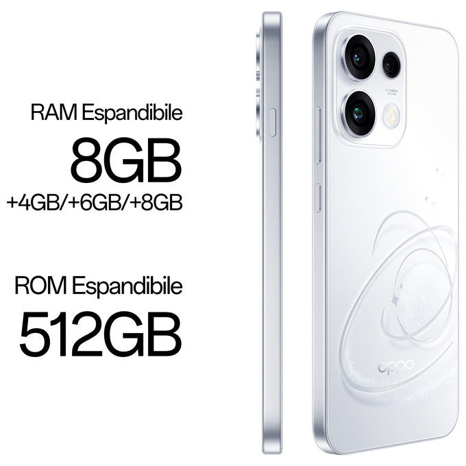 Oppo 110010237122 Reno15 FS 5G AI Smartphone Tripla fotocamera 50+8+50MP Selfie 50MP Display 6.57'' 120Hz AMOLED FHD+ RAM 8GB ROM 512GB colore Bianco