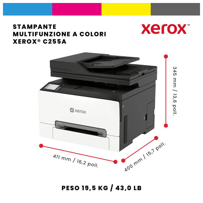 Xerox C255V_AEU C255 A4 Stampante Multifunzione Laser a Colori 25 ppm Wi-Fi Ethernet Fax colore Bianco