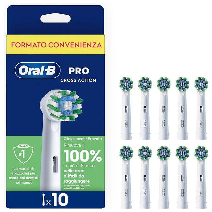 Oral-B EB50RX Pro Cross Action Testine per Spazzolino 10 Pezzi Setole a X Indicatore Usura colore Bianco
