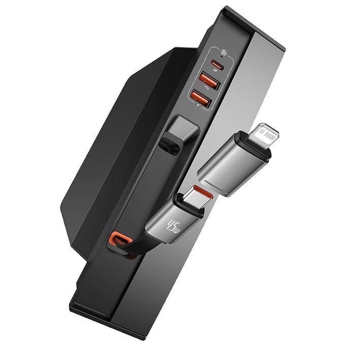 Baseus 6932172633622 T-Space Hub 2 USB-C 2 USB-A Cavo Retrattile 45W colore Nero