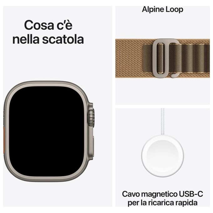 Apple MJAF4QL-A Apple Watch Ultra 4 GPS + Cellular Cassa 49 mm in Titanio con Cinturino Alpine Loop Duna colore Beige