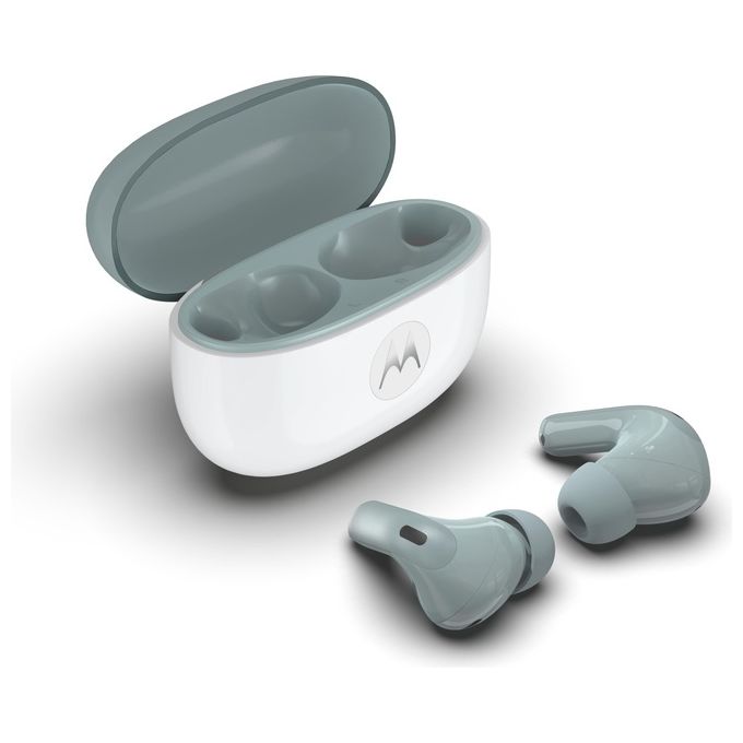 Motorola PG38C08170 Moto Buds 2 Auricolare Wireless In-ear con Cancellazione Attiva del Rumore fino a 55dB e 6 Microfoni per Chiamate Cristalline Bluetooth 6.0 Audio Hi-Res LHDC fino a 11 Ore di Autonomia IP54 colore PANTONE Gray Mist